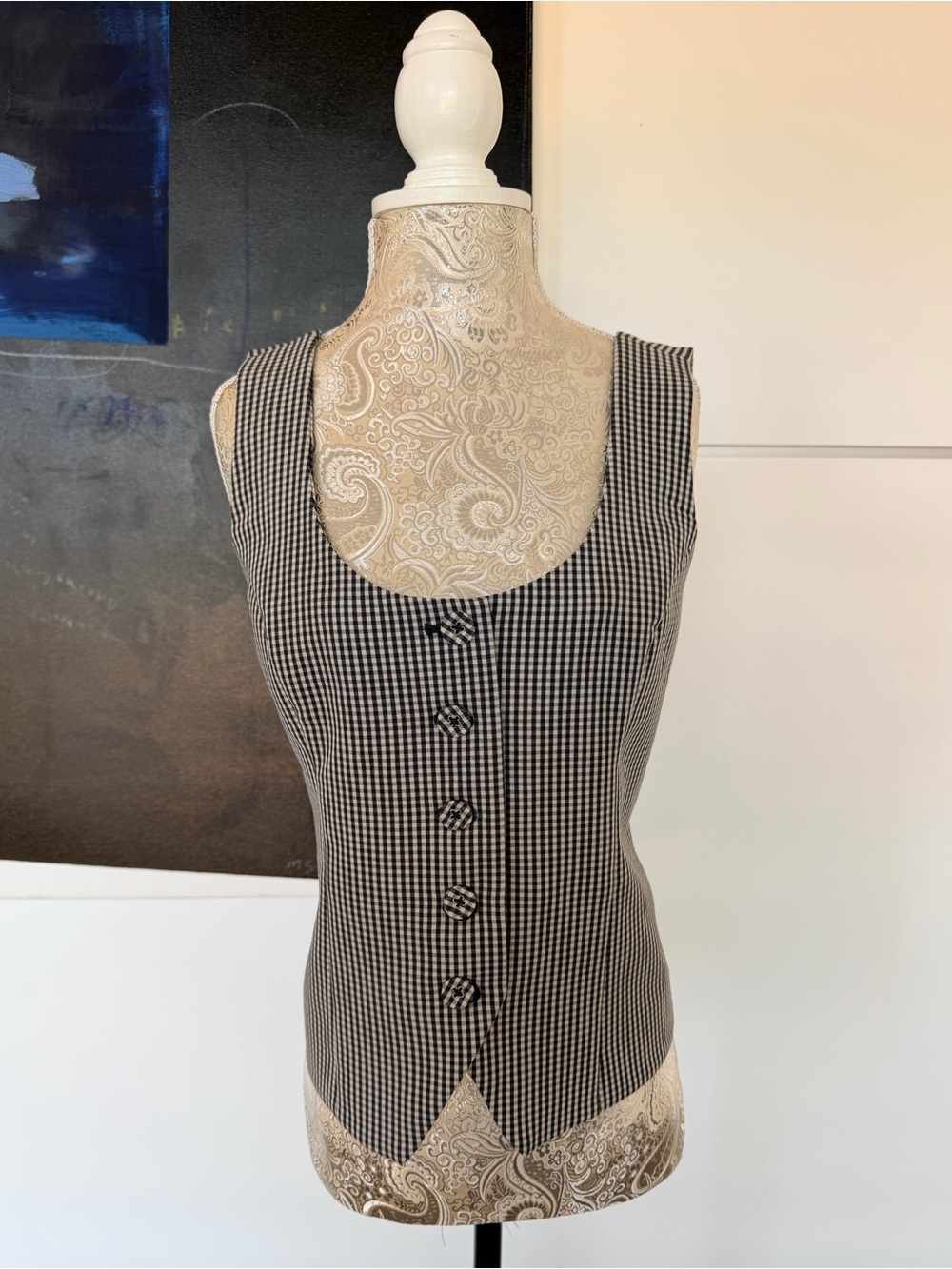 Abercrombie & Fitch Black and White Gingham Button-Front Tank